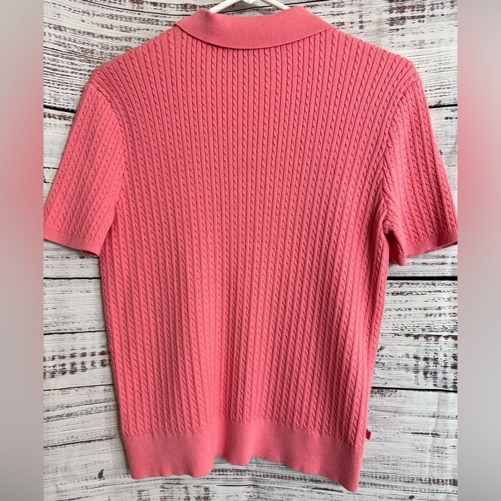 Lauren Ralph Lauren Pink Cable Knit Short Sleeve Polo Sweater - Picture 3 of 15
